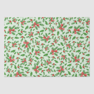 Christmas holly leaves and berries red and green tissue paper