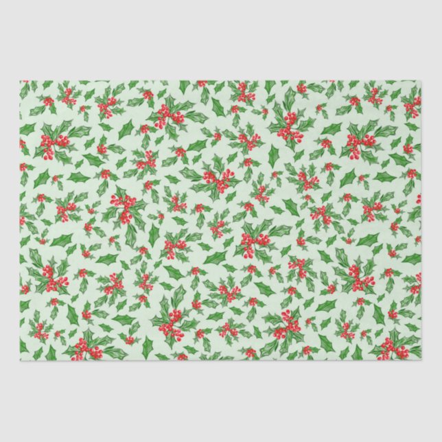 Christmas holly leaves and berries red and green tissue paper (Front)