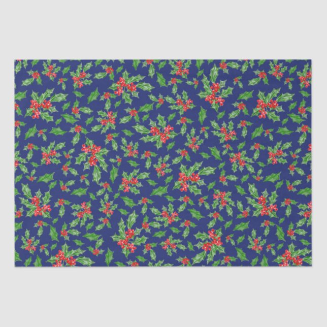 Christmas holly leaves and berries red and green tissue paper (Front)