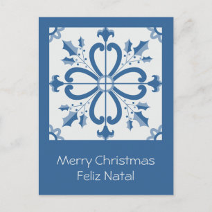 Christmas holly leaves and flowers petals tiles holiday postcard