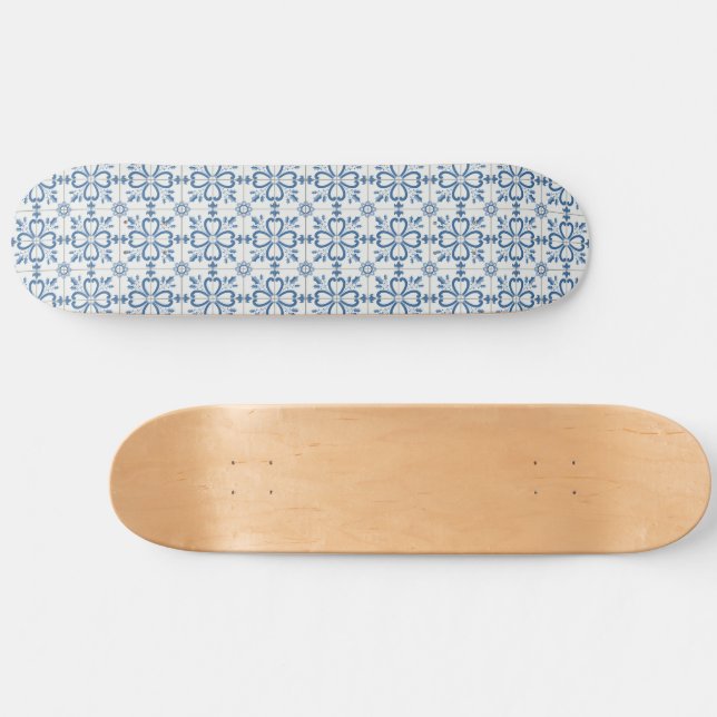 Christmas holly leaves and flowers petals tiles skateboard (Horz)