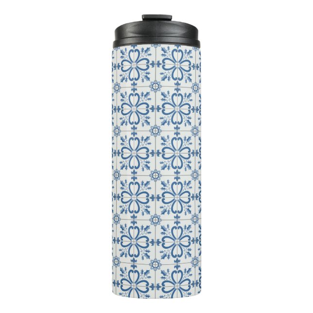 Christmas holly leaves and flowers petals tiles thermal tumbler (Front)