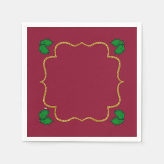 Christmas Holly Leaves and Red Berries Napkin