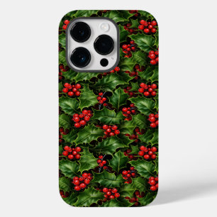 Christmas Holly Leaves And Red Berries Pattern Case-Mate iPhone 14 Pro Case
