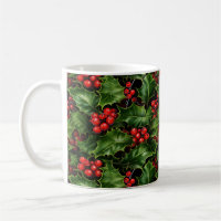 Christmas Holly Leaves And Red Berries Pattern