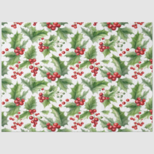 Christmas Holly Leaves And Red Berries Seamless  Tissue Paper