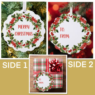 Christmas Holly Leaves & Berries Merry Christmas  Tree Decoration Card