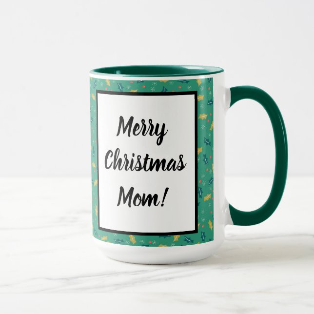 Christmas Holly Leaves & Berries w/ Snowflakes Mug (Right)