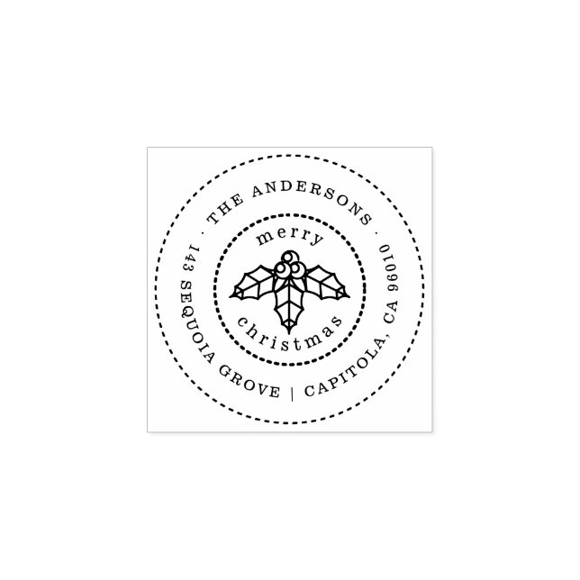 Christmas Holly Leaves Family Name Return Address Rubber Stamp (Imprint)