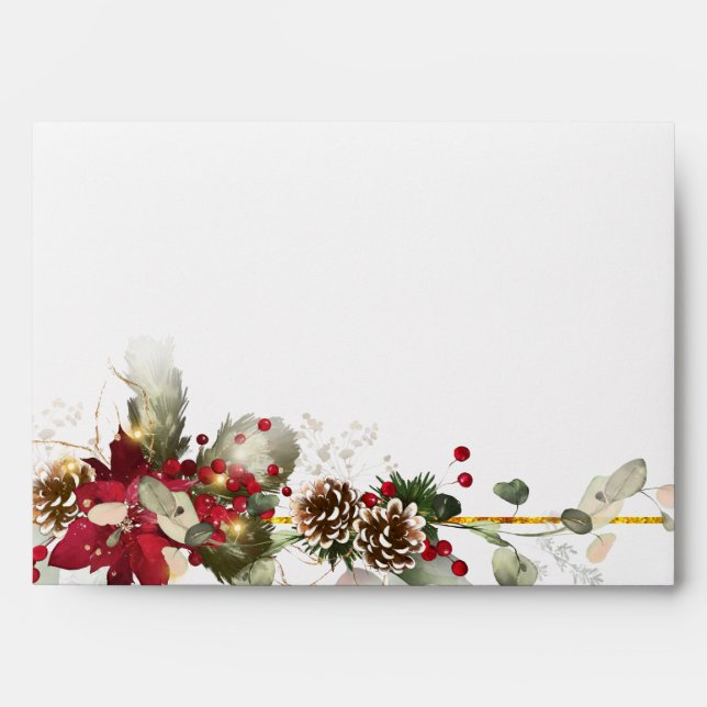 Christmas Holly Leaves Faux Gold Envelope (Front)