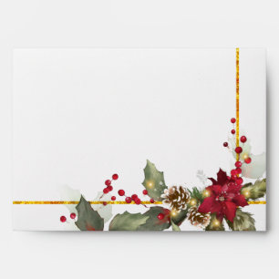 Christmas Holly Leaves Faux Gold Envelope