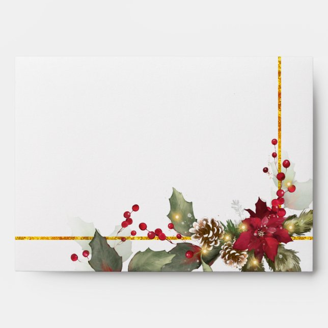 Christmas Holly Leaves Faux Gold Envelope (Front)
