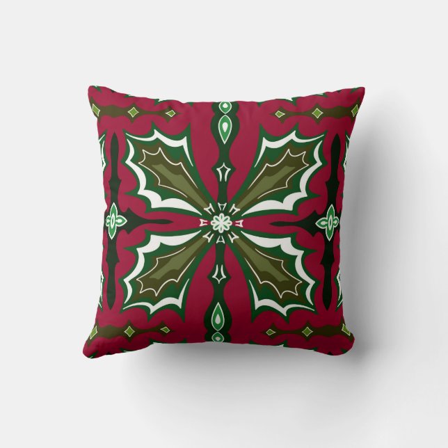 Christmas Holly Leaves Red and Green Cushion (Back)