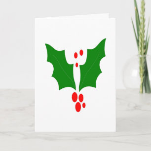 Christmas Holly Leaves Red Berries Design Xmas Holiday Card