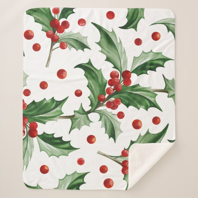 Christmas Holly Leaves Seamless Symbol Sherpa Blanket (Front)