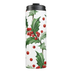Christmas Holly Leaves Seamless Symbol Thermal Tumbler