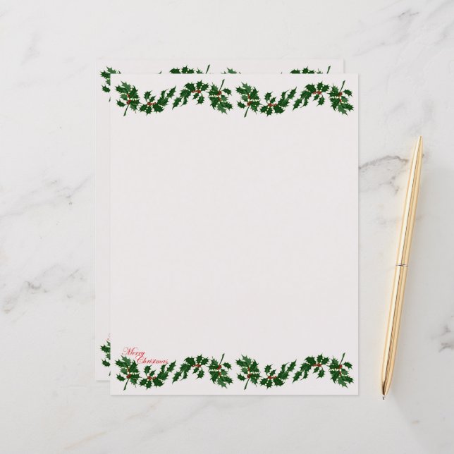 Christmas Holly Letter Paper (Front/Back In Situ)