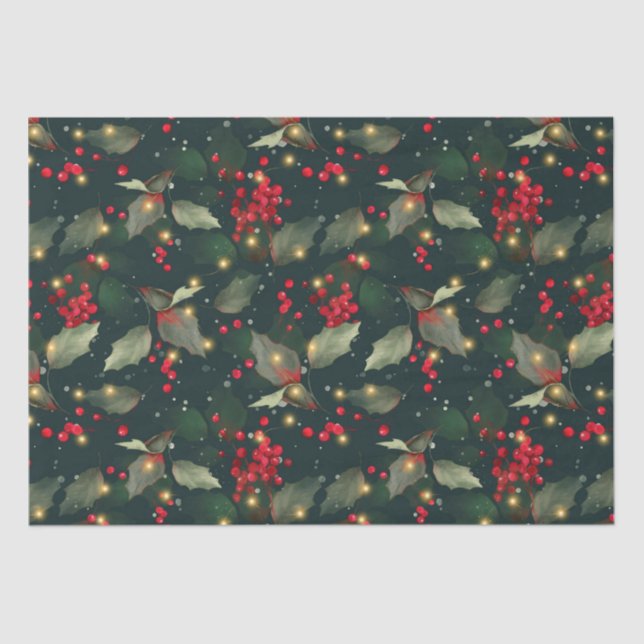 Christmas Holly Light Garland Tissue Paper (Front)