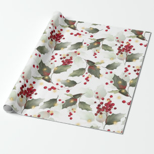 Christmas Holly Light Garland Wrapping Paper