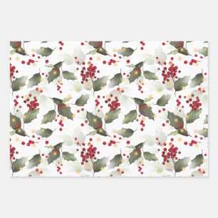 Christmas Holly Light Garland  Wrapping Paper Sheet