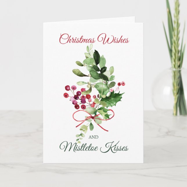 Christmas Holly Mistletoe Red Berry Card (Front)