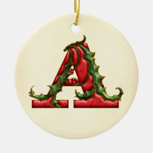 Christmas Holly Monogram A Ceramic Tree Decoration