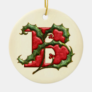 Christmas Holly Monogram B Ceramic Tree Decoration