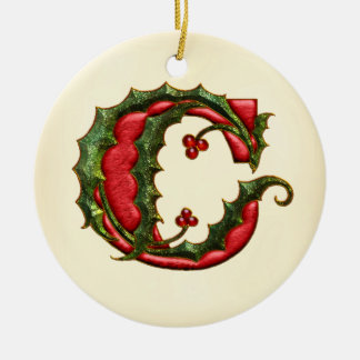 Christmas Holly Monogram C Ceramic Tree Decoration