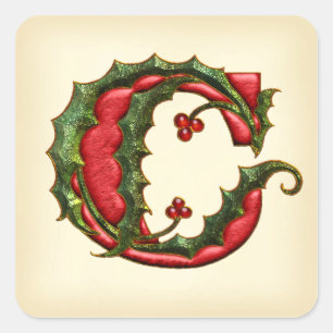 Christmas Holly Monogram C Envelope Seals