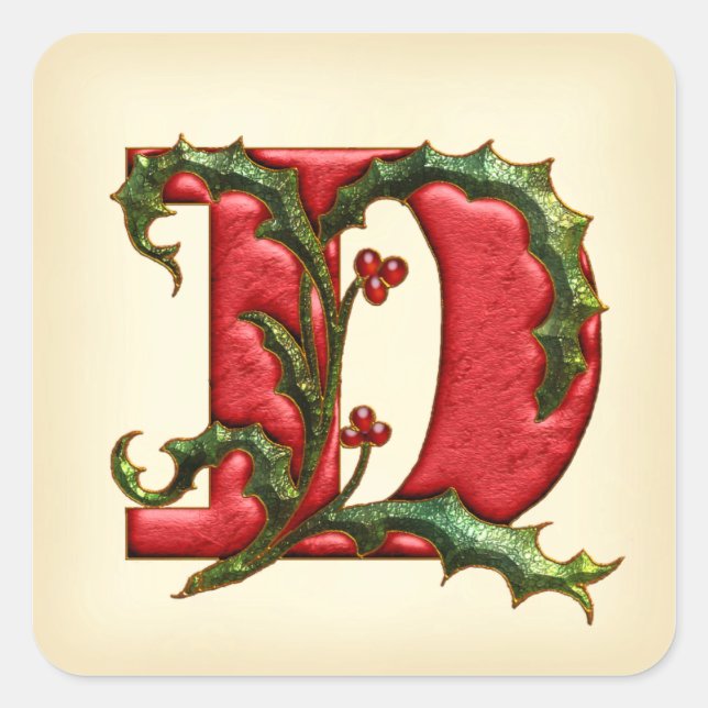 Christmas Holly Monogram D Envelope Seals (Front)