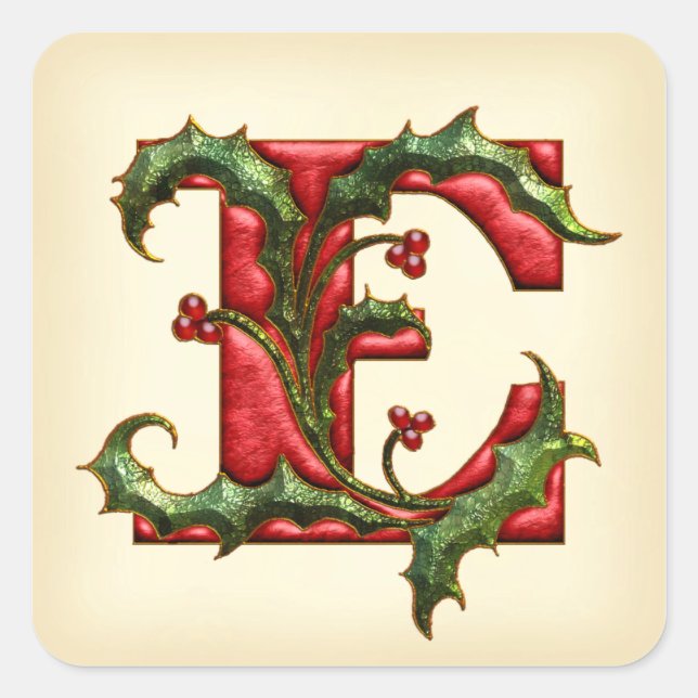 Christmas Holly Monogram E Envelope Seals (Front)