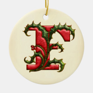 Christmas Holly Monogram F Ceramic Tree Decoration
