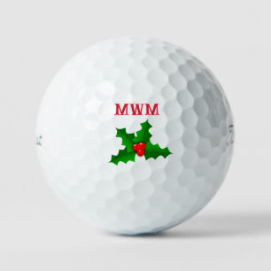 Christmas Holly Monogram Golf Ball