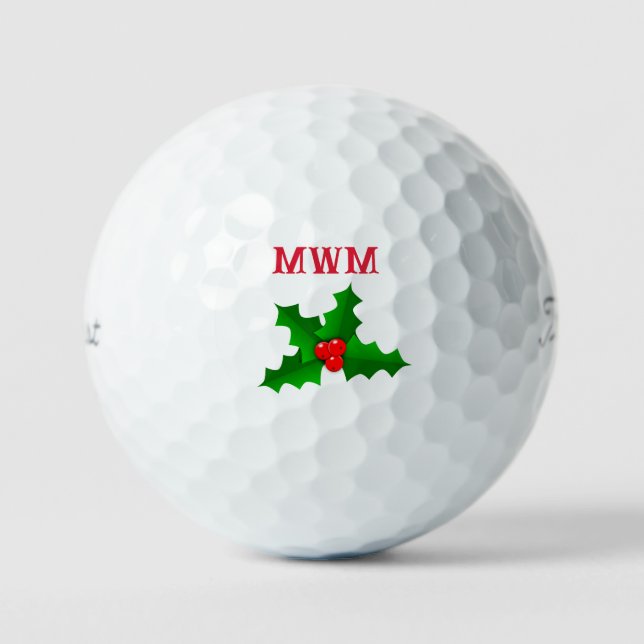 Christmas Holly Monogram Golf Ball (Front)