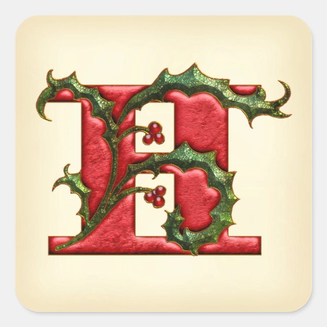 Christmas Holly Monogram H Envelope Seals (Front)