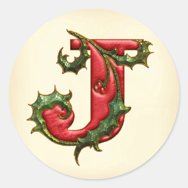 Christmas Holly Monogram J Envelope Seals (Front)