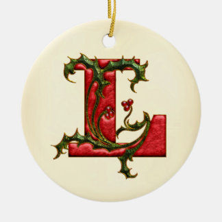Christmas Holly Monogram L Ceramic Tree Decoration