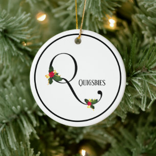 Christmas Holly Monogram Letter Q Ceramic Tree Decoration