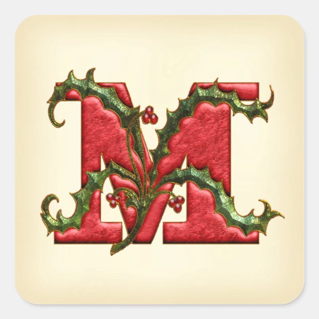 Christmas Holly Monogram M Envelope Seals (Front)