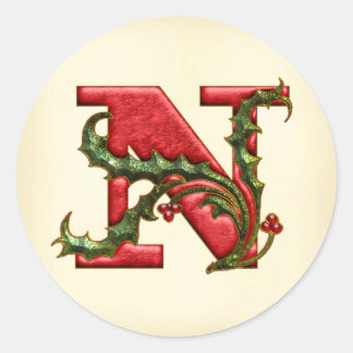 Christmas Holly Monogram N Envelope Seals
