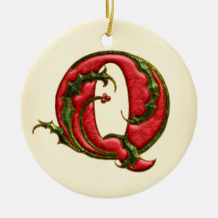 Christmas Holly Monogram Q Ceramic Tree Decoration
