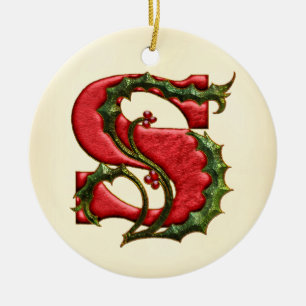 Christmas Holly Monogram S Ceramic Tree Decoration