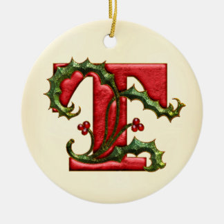 Christmas Holly Monogram T Ceramic Tree Decoration