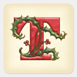 Christmas Holly Monogram T Envelope Seals