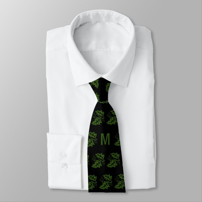 Christmas Holly Monogram Tie (Tied)