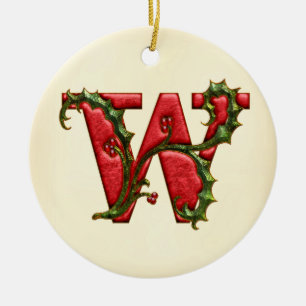 Christmas Holly Monogram W Ceramic Tree Decoration