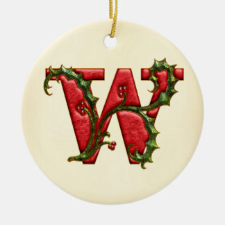 Christmas Holly Monogram W Ceramic Tree Decoration