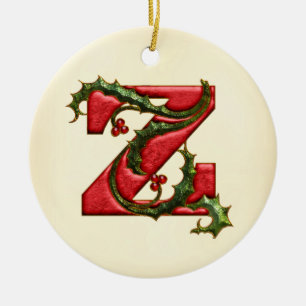Christmas Holly Monogram Z Ceramic Tree Decoration