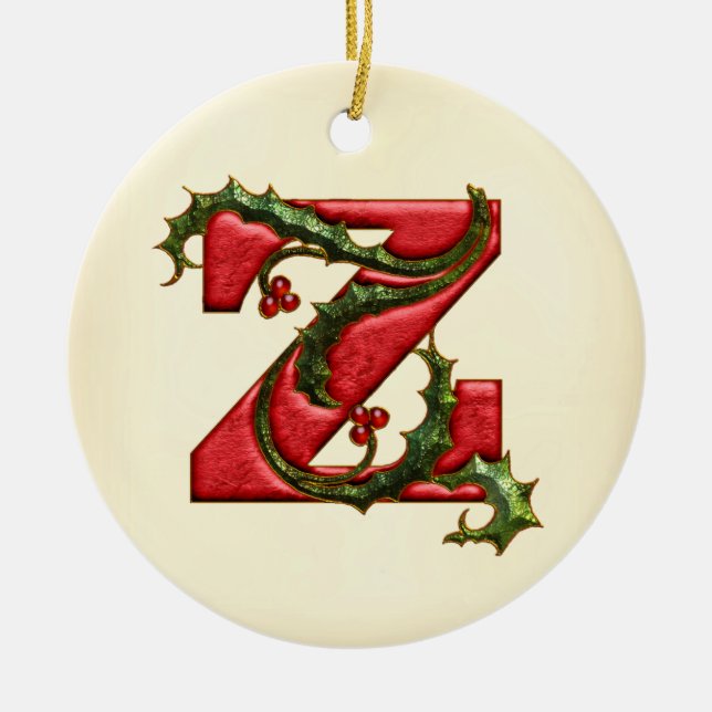 Christmas Holly Monogram Z Ceramic Tree Decoration (Front)