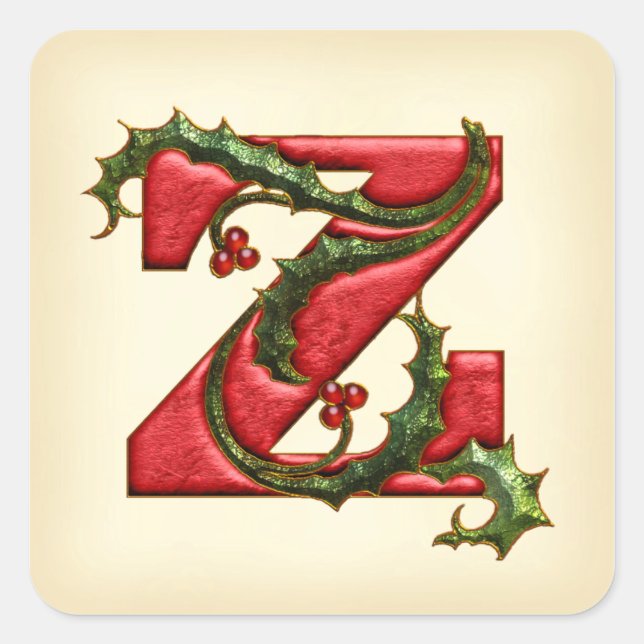 Christmas Holly Monogram Z Envelope Seals (Front)